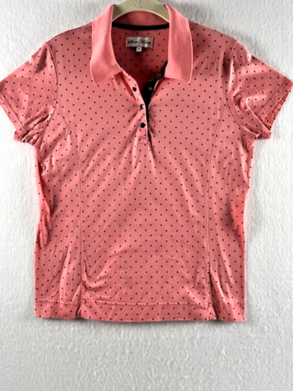 Sport Haley Women's M Short Sleeve Golf Polo Vibrant Coral Pink Polka Dot Cotton